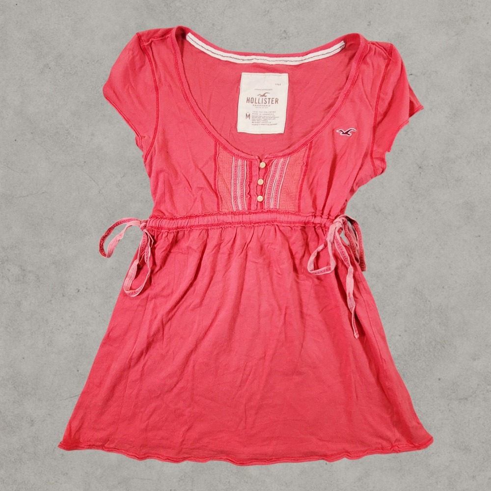 Hollister Shirt Women Medium Pink Babydoll Tunic Top Empire Waist Boho Y2K Rare
